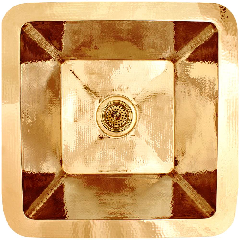 Linkasink - Hammered Large Square with 3.5'' drain opening - Polished Unlacquered Brass