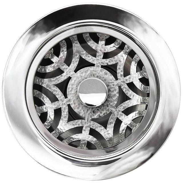 Linkasink - Maze Disposal Flange with Decorative Basket Strainer Stopper - Polished Hammered Finish