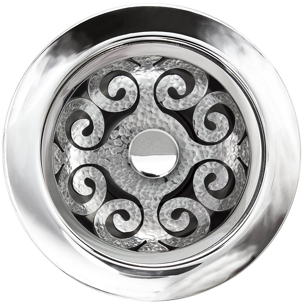 Linkasink - Hawaiian Quilt Disposal Flange with Decorative Basket Strainer Stopper - Polished Hammered Finish