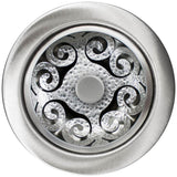 Linkasink - Hawaiian Quilt Disposal Flange with Decorative Basket Strainer Stopper - Satin Hammered Finish