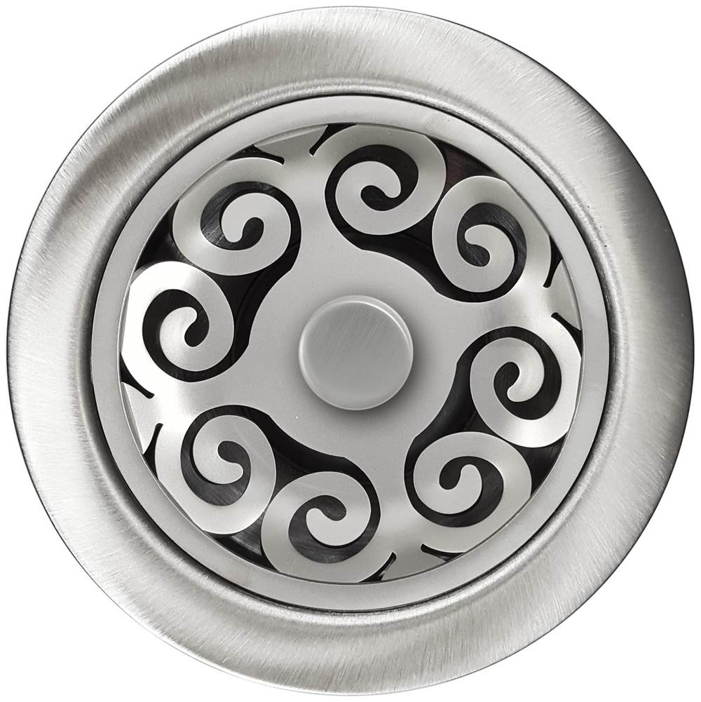 Linkasink - Hawaiian Quilt Disposal Flange with Decorative Basket Strainer Stopper - Satin Smooth Finish