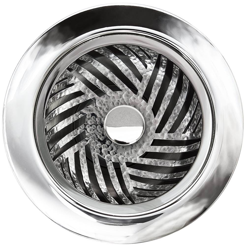 Linkasink - Herringbone Disposal Flange with Decorative Basket Strainer Stopper - Polished Hammered Finish