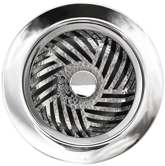 Linkasink - Herringbone Disposal Flange with Decorative Basket Strainer Stopper - Polished Hammered Finish
