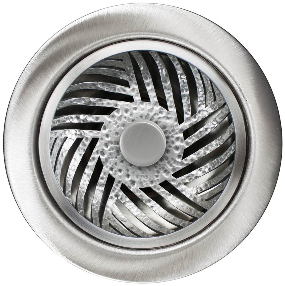 Linkasink - Herringbone Disposal Flange with Decorative Basket Strainer Stopper - Satin Hammered Finish