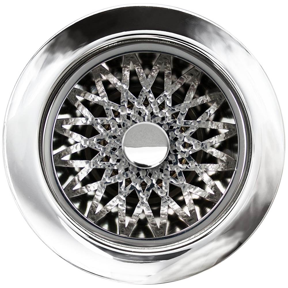 Linkasink - Star Disposal Flange with Decorative Basket Strainer Stopper - Polished Hammered Finish
