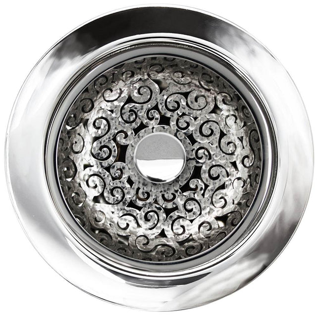 Linkasink - Swirl Disposal Flange with Decorative Basket Strainer Stopper - Polished Hammered Finish