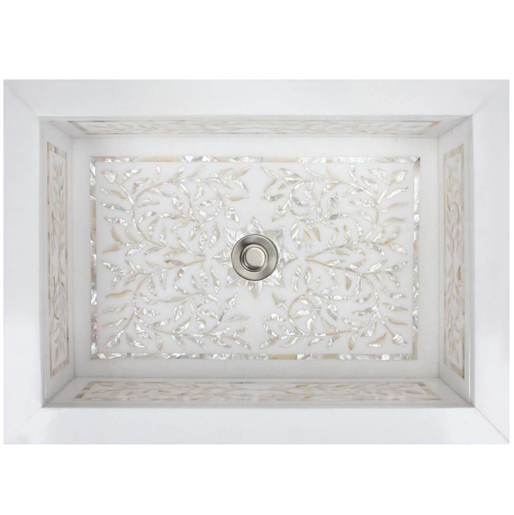 Linkasink - Rectangular Floral - White Marble with Mother of Pearl Inlay