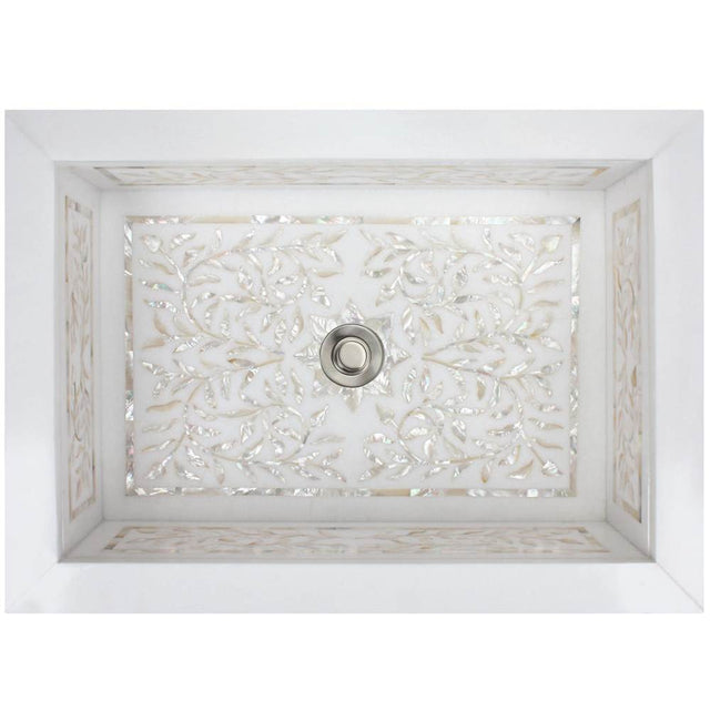 Linkasink - Rectangular Floral - White Marble with Mother of Pearl Inlay