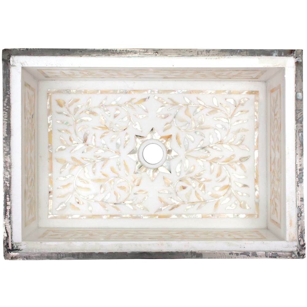 Linkasink - Rectangular Floral - White Marble with Mother of Pearl Inlay