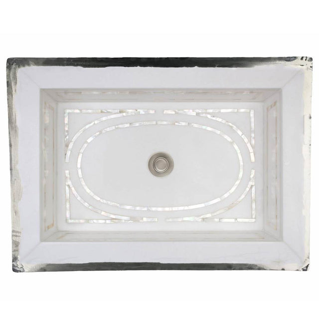 Linkasink - Rectangular Graphic - White Marble with Mother of Pearl Inlay
