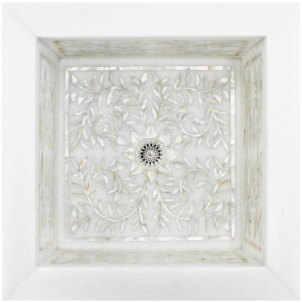 Linkasink - Square Floral - White Marble with Mother of Pearl Inlay