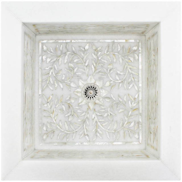Linkasink - Square Floral - White Marble with Mother of Pearl Inlay