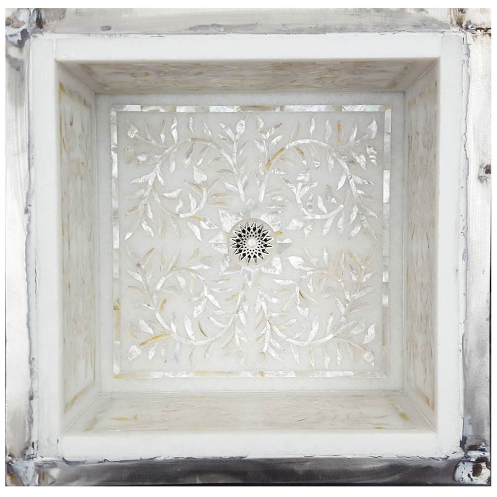Linkasink - Square Floral - White Marble with Mother of Pearl Inlay