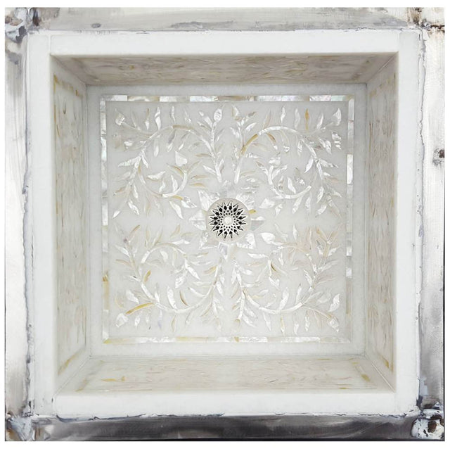 Linkasink - Square Floral - White Marble with Mother of Pearl Inlay