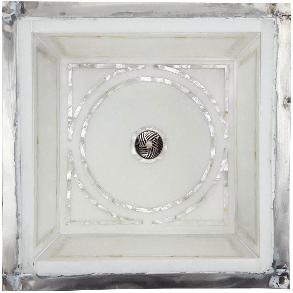 Linkasink - Square Graphic - White Marble with Mother of Pearl Inlay