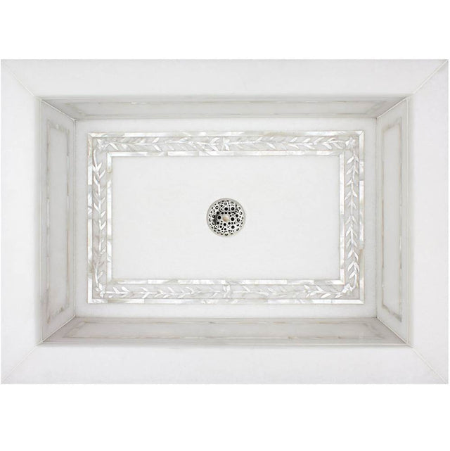 Linkasink - Rectangular Laurel - White Marble with Mother of Pearl Inlay