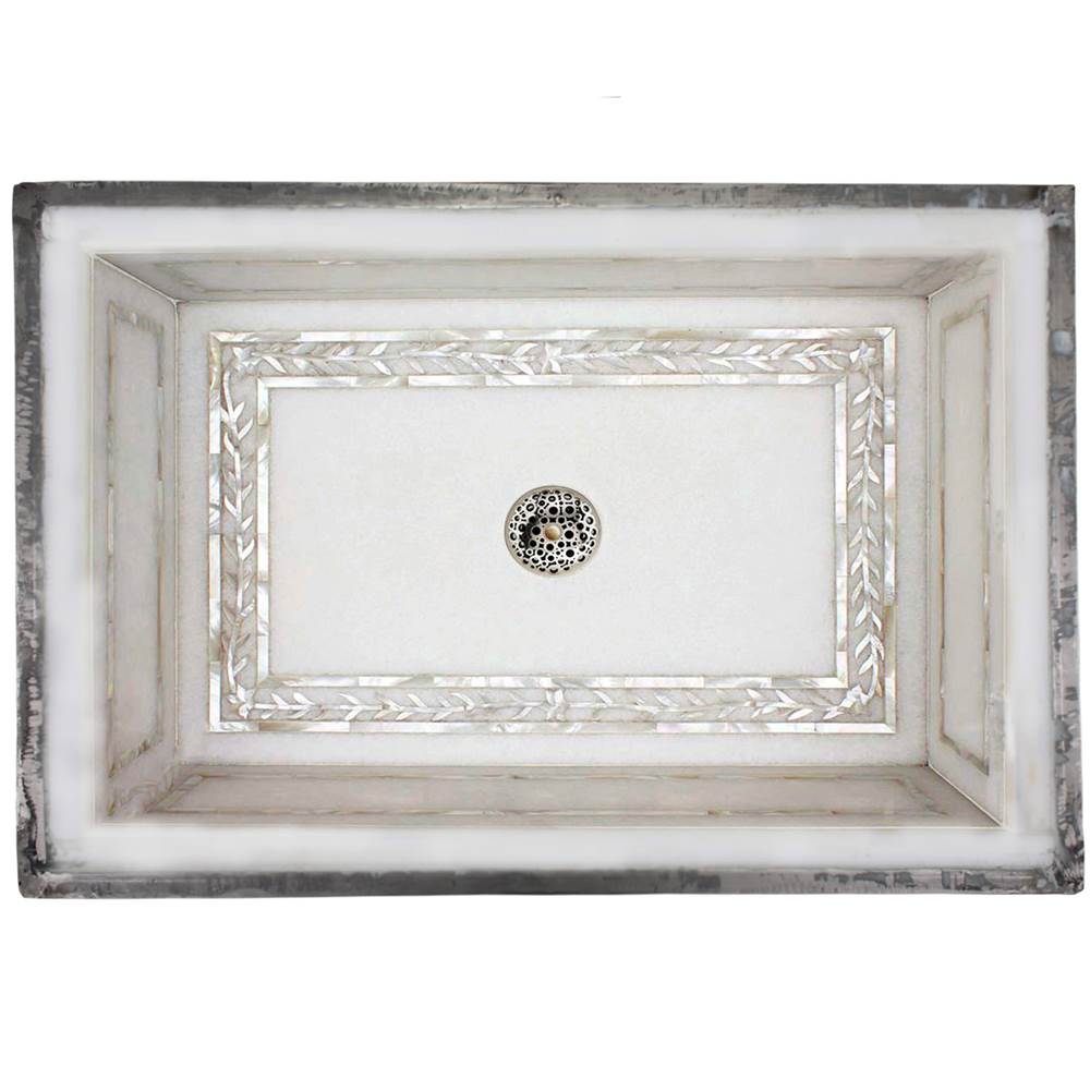 Linkasink - Rectangular Laurel - White Marble with Mother of Pearl Inlay