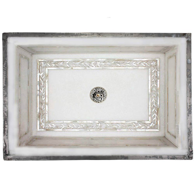 Linkasink - Rectangular Laurel - White Marble with Mother of Pearl Inlay