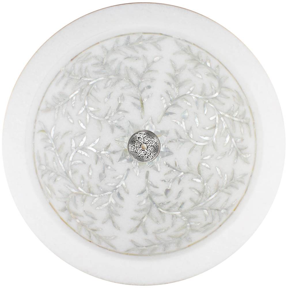 Linkasink - Round Floral - White Marble with Mother of Pearl Inlay