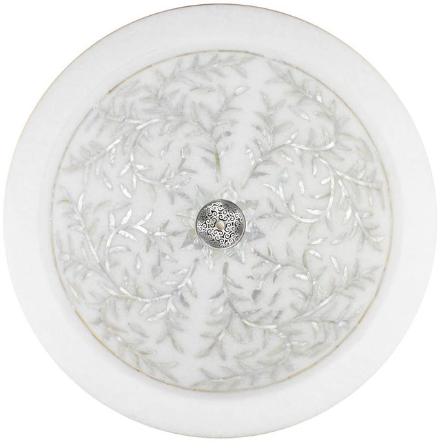 Linkasink - Round Floral - White Marble with Mother of Pearl Inlay