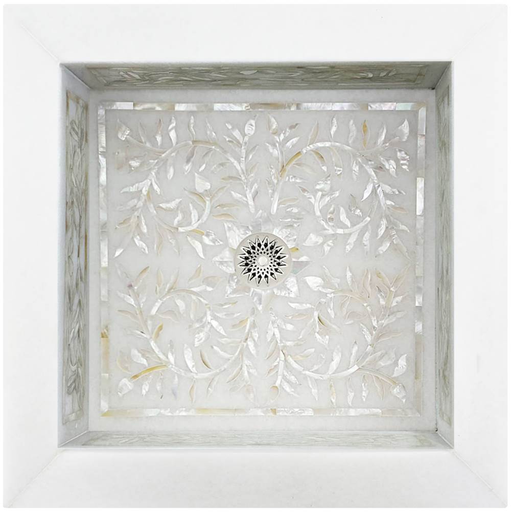 Linkasink - Large Square Floral - White Marble with Mother of Pearl Inlay