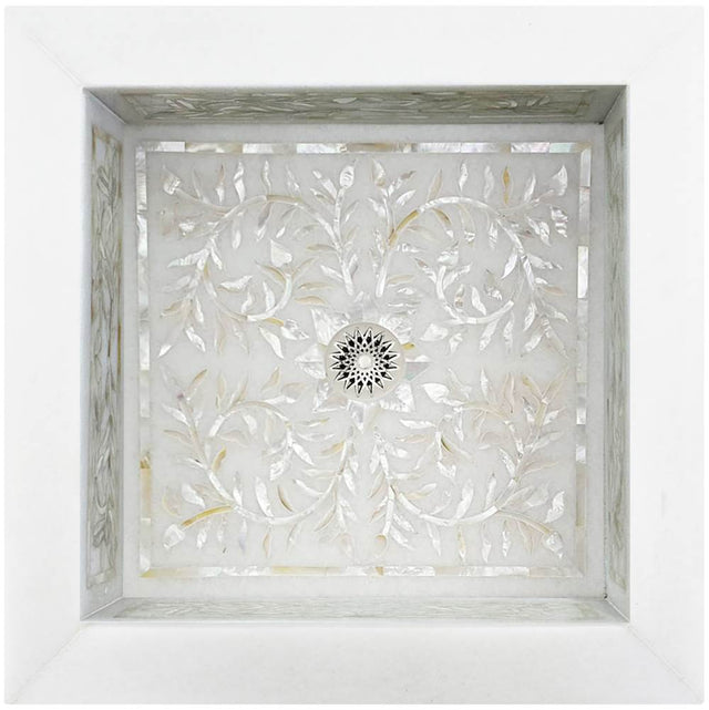 Linkasink - Large Square Floral - White Marble with Mother of Pearl Inlay
