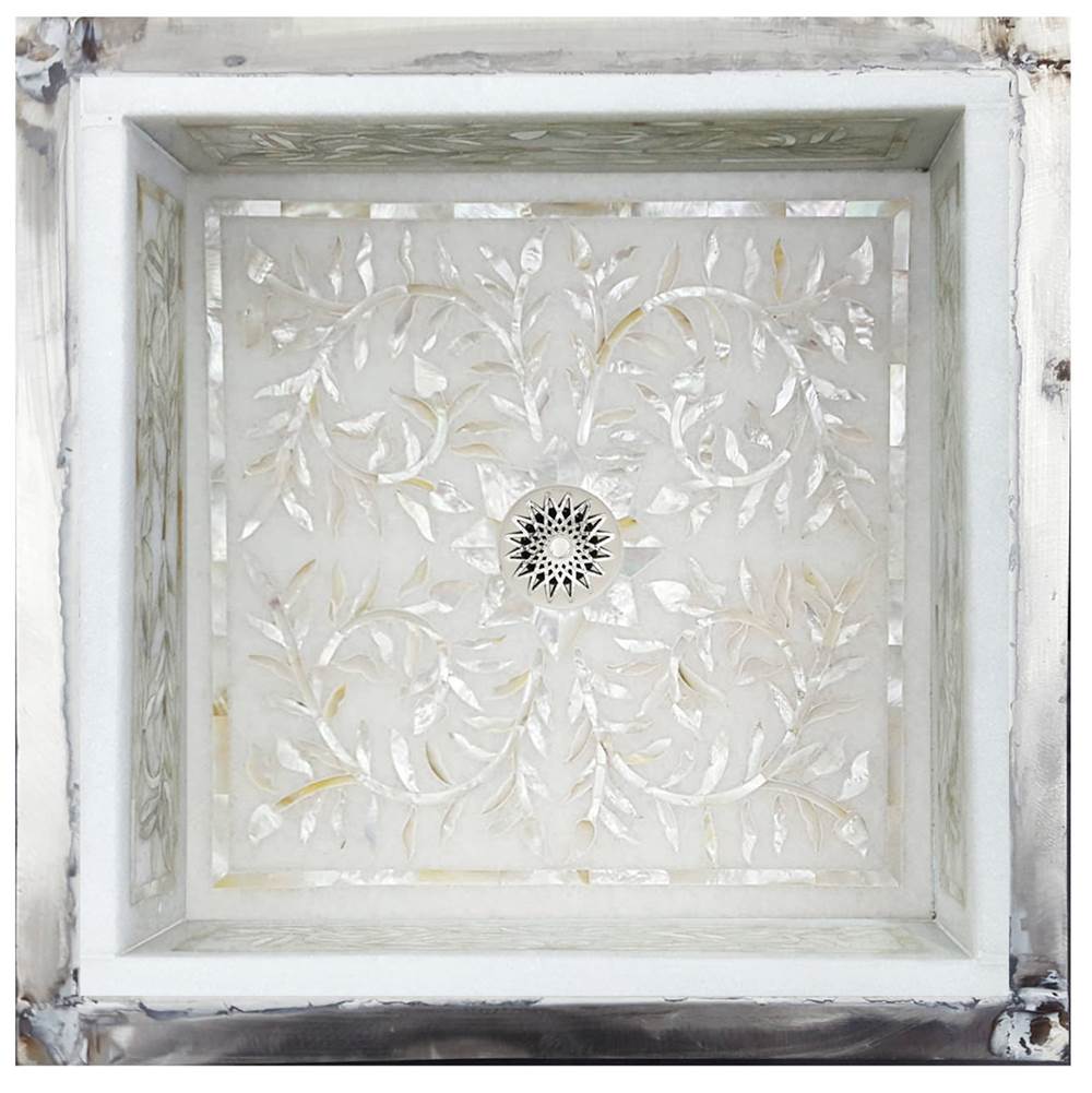 Linkasink - Large Square Floral - White Marble with Mother of Pearl Inlay