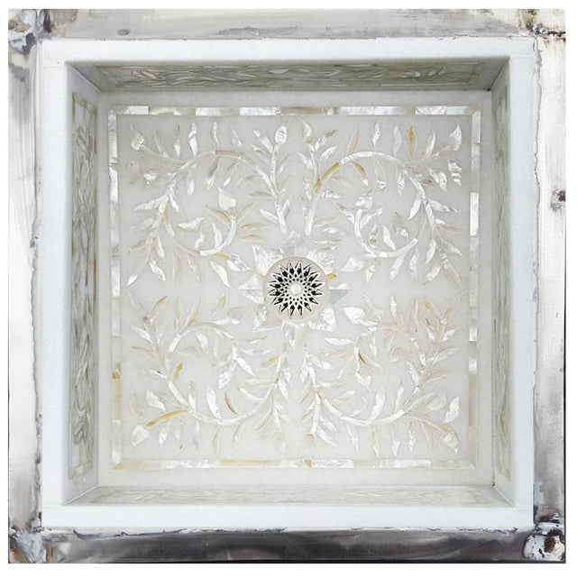 Linkasink - Large Square Floral - White Marble with Mother of Pearl Inlay