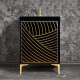 Linkasink - Lateen 24'' Wide Black Vanity with Hand Applied Metal Leaf and Polished Brass Hardware, 24'' x 22'' x 33.5'' (without vanity top) - Black with Polished Brass Hardware