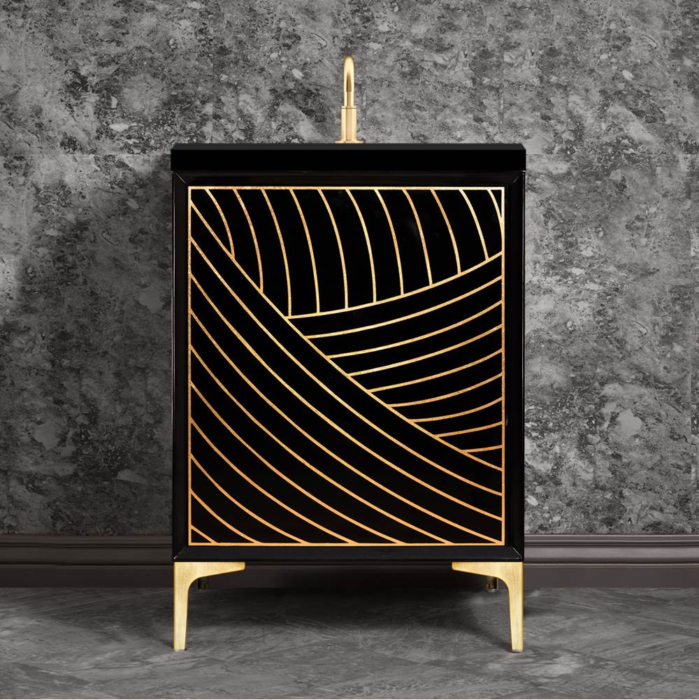 Linkasink - Lateen 24'' Wide Black Vanity with Hand Applied Metal Leaf and Satin Brass Hardware, 24'' x 22'' x 33.5'' (without vanity top) - Black with Satin Brass Hardware