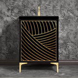 Linkasink - Lateen 24'' Wide Black Vanity with Hand Applied Metal Leaf and Satin Brass Hardware, 24'' x 22'' x 33.5'' (without vanity top) - Black with Satin Brass Hardware