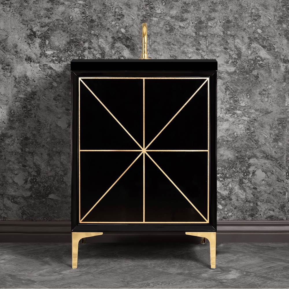 Linkasink - Divergence 24'' Wide Black Vanity with Hand Applied Metal Leaf and Polished Brass Hardware, 24'' x 22'' x 33.5'' (without vanity top) - Black with Polished Brass Hardware