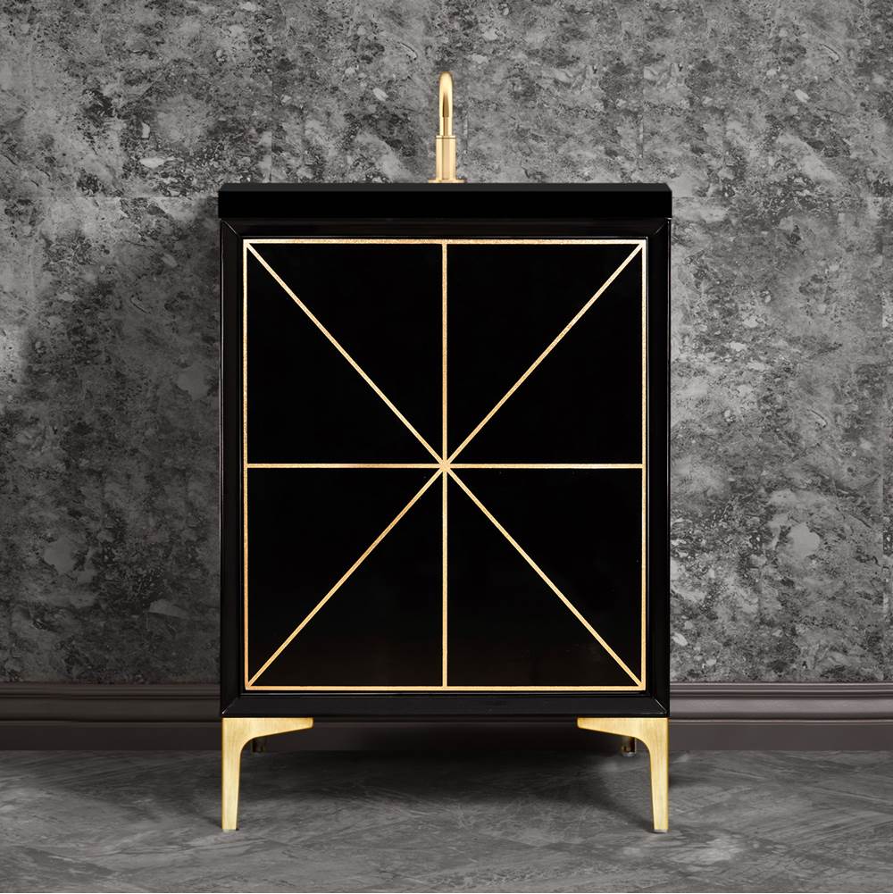 Linkasink - Divergence 24'' Wide Black Vanity with Hand Applied Metal Leaf and Satin Brass Hardware, 24'' x 22'' x 33.5'' (without vanity top) - Black with Satin Brass Hardware