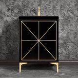 Linkasink - Divergence 24'' Wide Black Vanity with Hand Applied Metal Leaf and Satin Brass Hardware, 24'' x 22'' x 33.5'' (without vanity top) - Black with Satin Brass Hardware