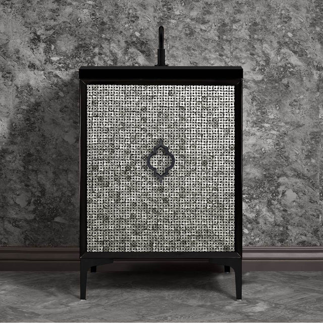 Linkasink - Mother of Pearl 24'' Wide Black Vanity with Satin Black Arabesque Pull and Hardware, 24'' x 22'' x 33.5'' (without vanity top) - Black with Black Hardware