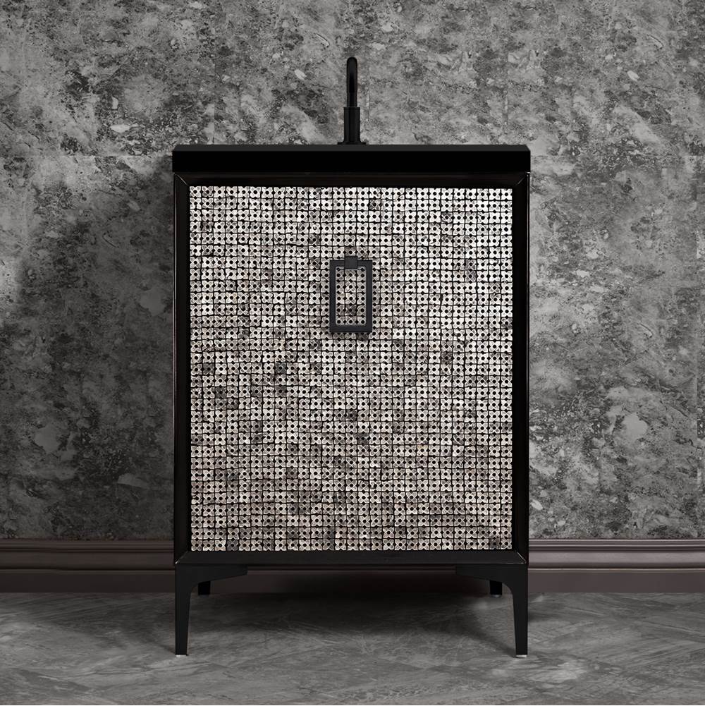 Linkasink - Mother of Pearl 24'' Wide Black Vanity with Satin Black Coach Pull and Hardware, 24'' x 22'' x 33.5'' (without vanity top) - Black with Black Hardware