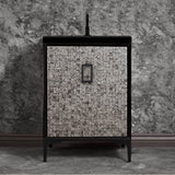 Linkasink - Mother of Pearl 24'' Wide Black Vanity with Satin Black Coach Pull and Hardware, 24'' x 22'' x 33.5'' (without vanity top) - Black with Black Hardware