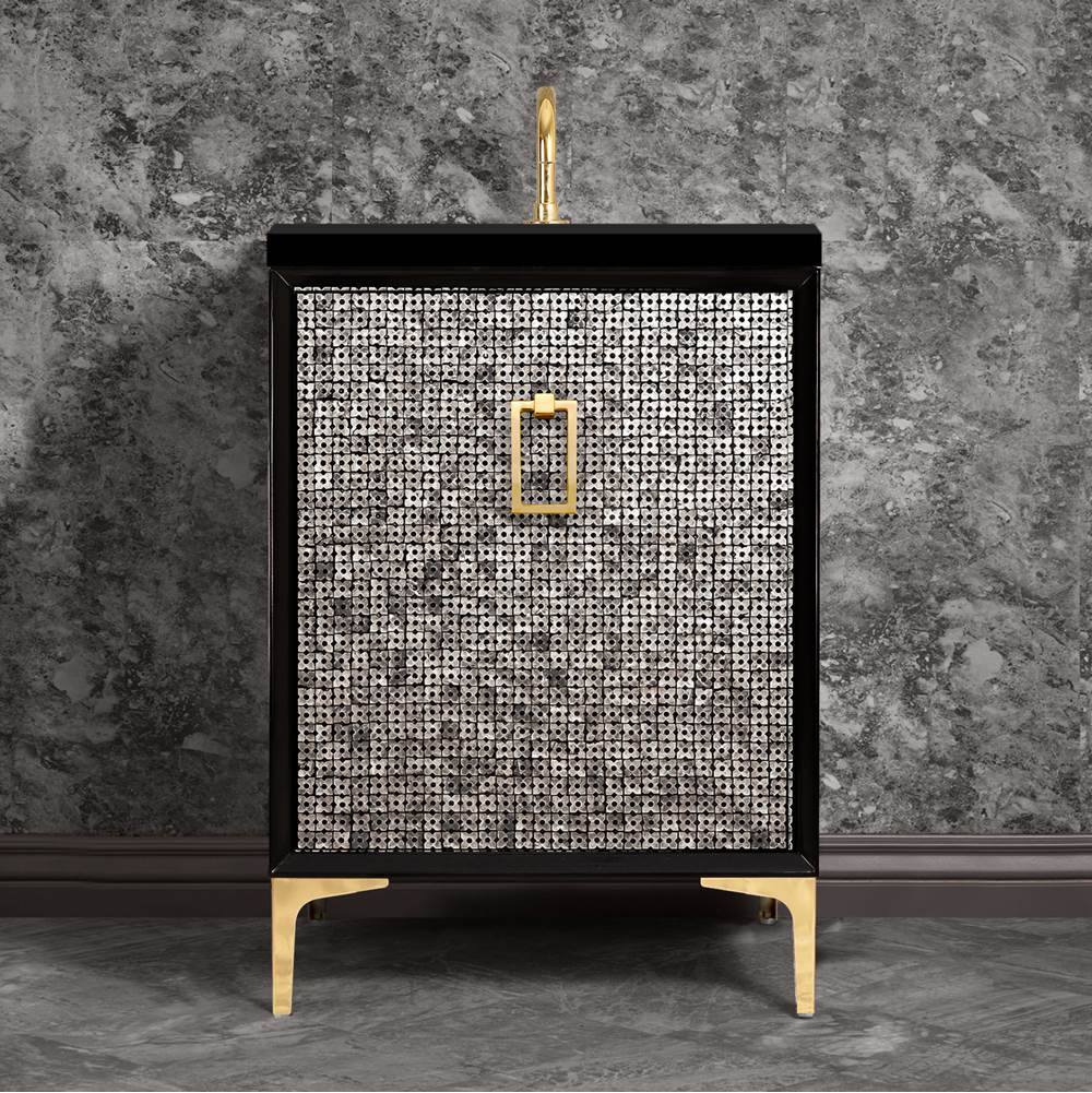 Linkasink - Mother of Pearl 24'' Wide Black Vanity with Polished Brass Coach Pull and Hardware, 24'' x 22'' x 33.5'' (without vanity top) - Black with Polished Brass Hardware