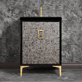 Linkasink - Mother of Pearl 24'' Wide Black Vanity with Polished Brass Coach Pull and Hardware, 24'' x 22'' x 33.5'' (without vanity top) - Black with Polished Brass Hardware