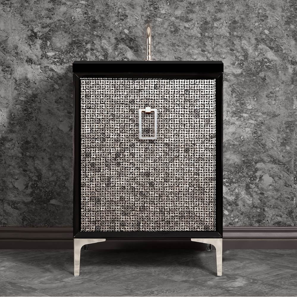 Linkasink - Mother of Pearl 24'' Wide Black Vanity with Polished Nickel Coach Pull and Hardware, 24'' x 22'' x 33.5'' (without vanity top) - Black with Polished Nickel Hardware