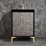 Linkasink - Mother of Pearl 24'' Wide Black Vanity with Satin Brass Coach Pull and Hardware, 24'' x 22'' x 33.5'' (without vanity top) - Black with Satin Brass Hardware