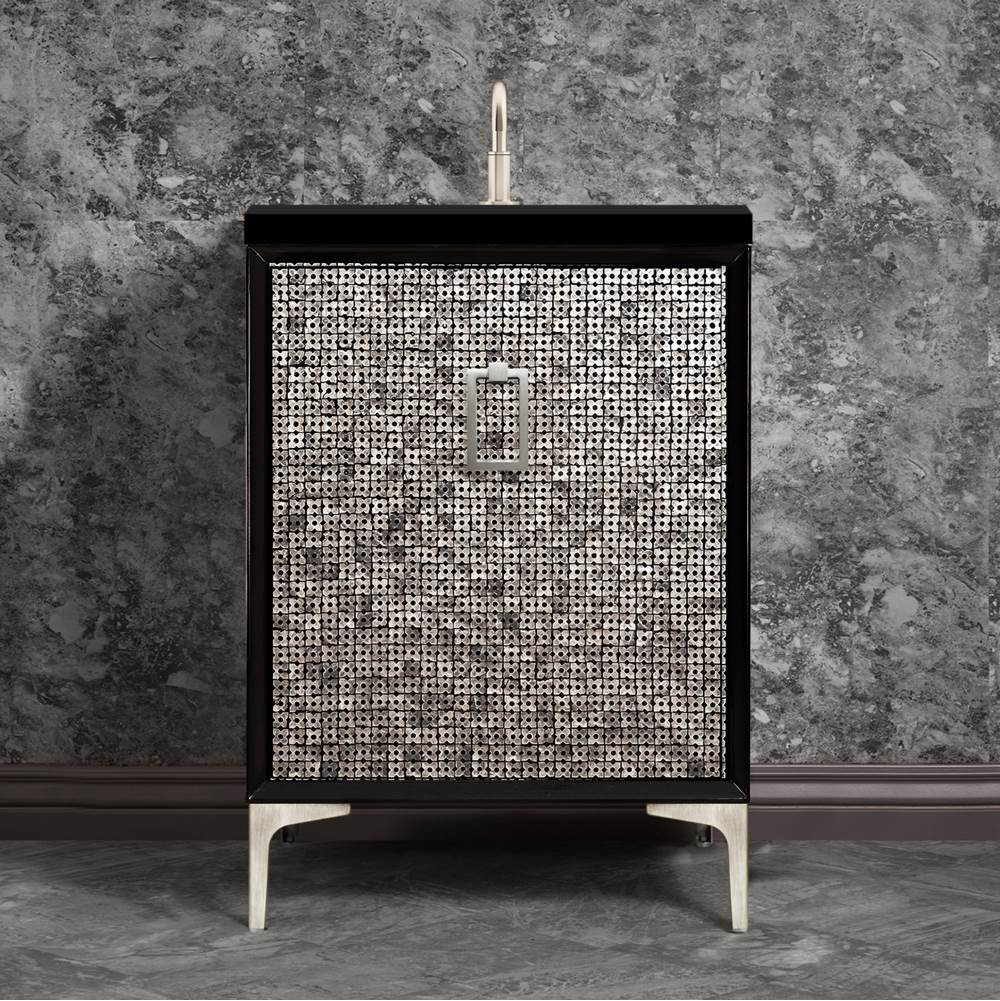 Linkasink - Mother of Pearl 24'' Wide Black Vanity with Satin Nickel Coach Pull and Hardware, 24'' x 22'' x 33.5'' (without vanity top) - Black with Satin Nickel Hardware