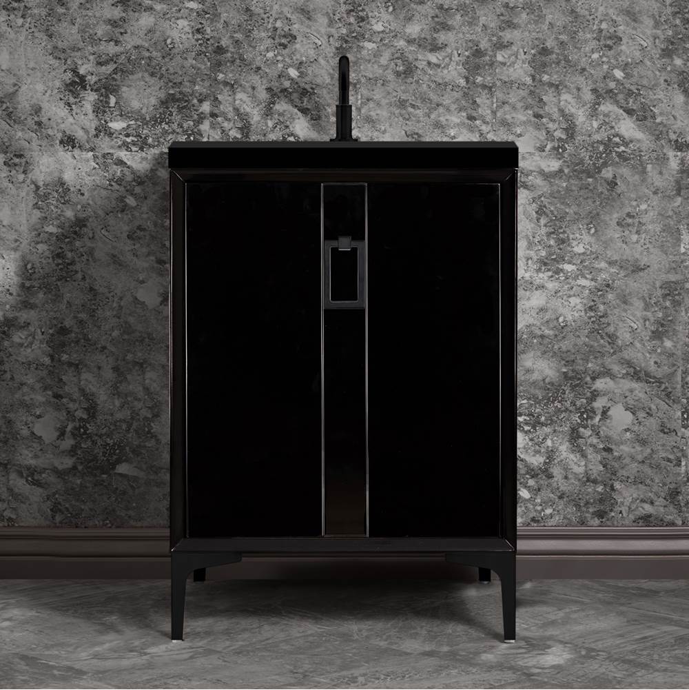 Linkasink - Tuxedo 24'' Wide Black Vanity with Satin Black Coach Pull and Hardware, 24'' x 22'' x 33.5'' (without vanity top) - Black with Black Hardware