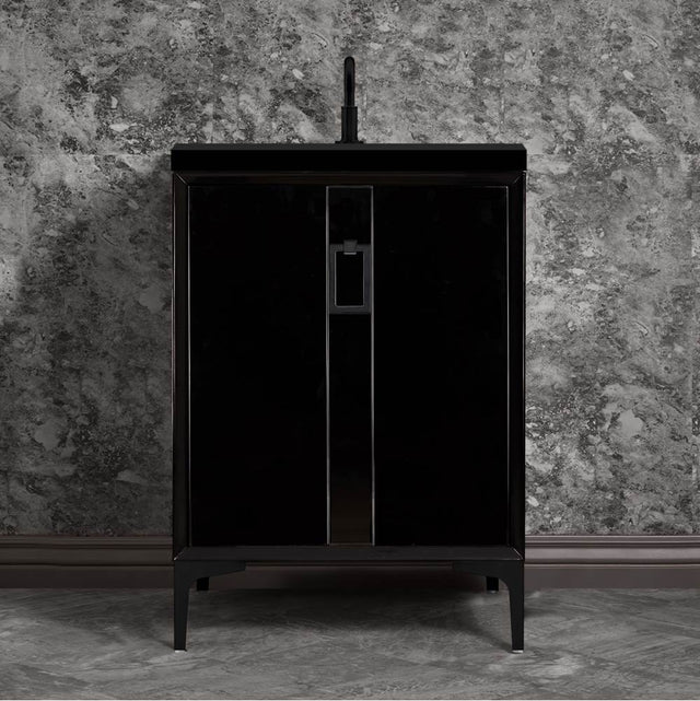 Linkasink - Tuxedo 24'' Wide Black Vanity with Satin Black Coach Pull and Hardware, 24'' x 22'' x 33.5'' (without vanity top) - Black with Black Hardware
