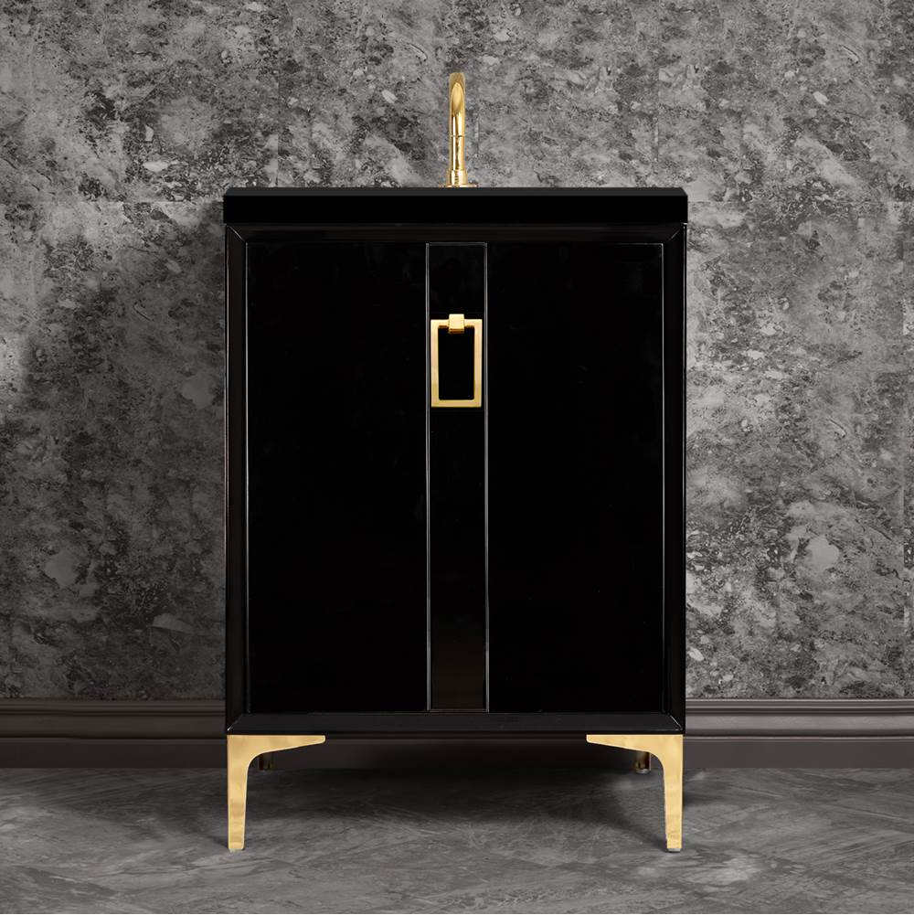 Linkasink - Tuxedo 24'' Wide Black Vanity with Polished Brass Coach Pull and Hardware, 24'' x 22'' x 33.5'' (without vanity top) - Black with Polished Brass Hardware