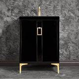 Linkasink - Tuxedo 24'' Wide Black Vanity with Satin Brass Coach Pull and Hardware, 24'' x 22'' x 33.5'' (without vanity top) - Black with Satin Brass Hardware