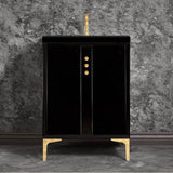 Linkasink - Tuxedo 24'' Wide Black Vanity with Polished Brass Buttons and Hardware, 24'' x 22'' x 33.5'' (without vanity top) - Black with Polished Brass Hardware