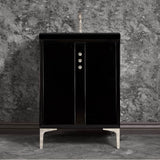 Linkasink - Tuxedo 24'' Wide Black Vanity with Polished Nickel Buttons and Hardware, 24'' x 22'' x 33.5'' (without vanity top) - Black with Polished Nickel Hardware