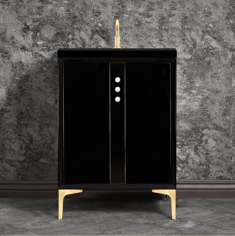 Linkasink - Tuxedo 24'' Wide Black Vanity with Satin Brass Buttons and Hardware, 24'' x 22'' x 33.5'' (without vanity top) - Black with Satin Brass Hardware