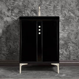 Linkasink - Tuxedo 24'' Wide Black Vanity with Satin Nickel Buttons and Hardware, 24'' x 22'' x 33.5'' (without vanity top) - Black with Satin Nickel Hardware